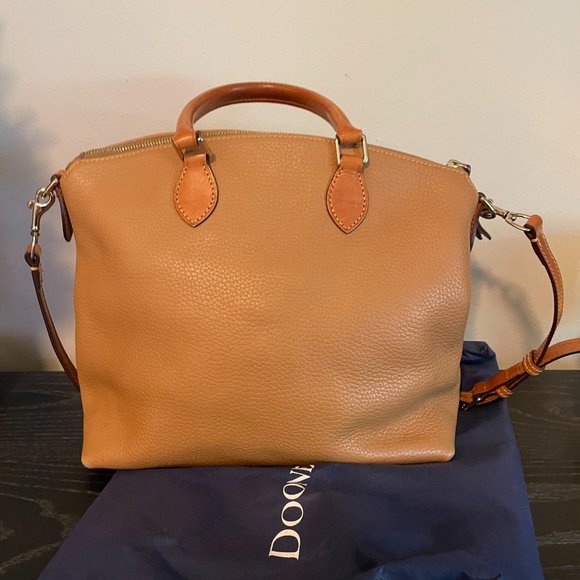 Dooney & Bourke Dillen Double Pocket Satchel Beige Leather Shoulder Handbag - Picture 3 of 5